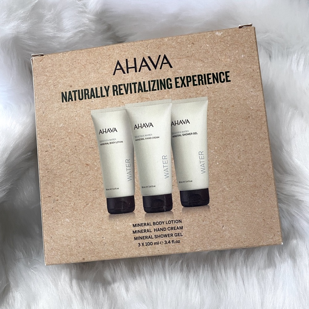 NEW - AHAVA boxed set of 3: mineral body lotion, shower gel, and hand cream
